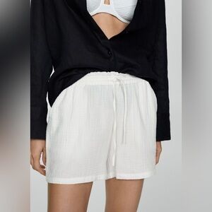 Mango MNG Sz XL Pocket Drawstrings Ruffle Elastic Waist Vacation 100% Cotton